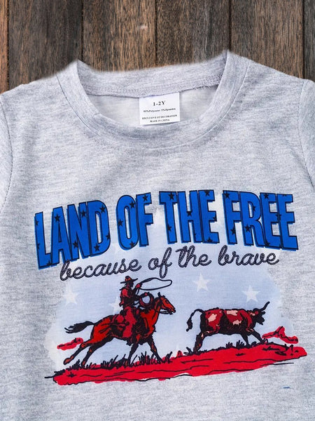 Land of the Free Cowboy Graphic Boys' 2-Piece Shorts Set - Kids Cowboy Clothing Western Outfit