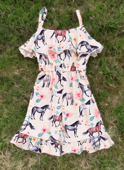 Lil' Cowpoke Horse & Blossom Ruffle Jumpsuit – Western Kids Style