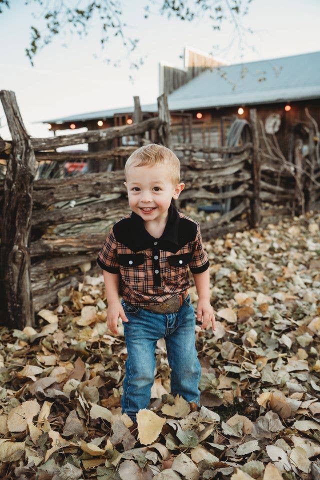 Little Rancher Brown Plaid Pearl Snap Shirt