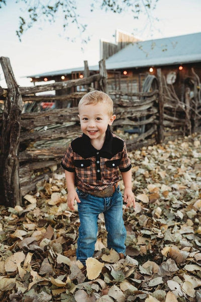 Little Rancher Brown Plaid Pearl Snap Shirt