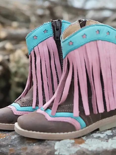 "Lyddie" Pink Fringe Leather Boots for Kids image 0