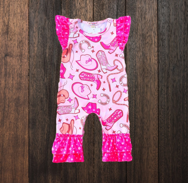 Electric Pink Cowgirl Baby Romper