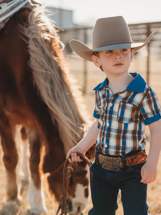 Little Wrangler" Blue Plaid Snap-Up Onesie & Shirt image 0