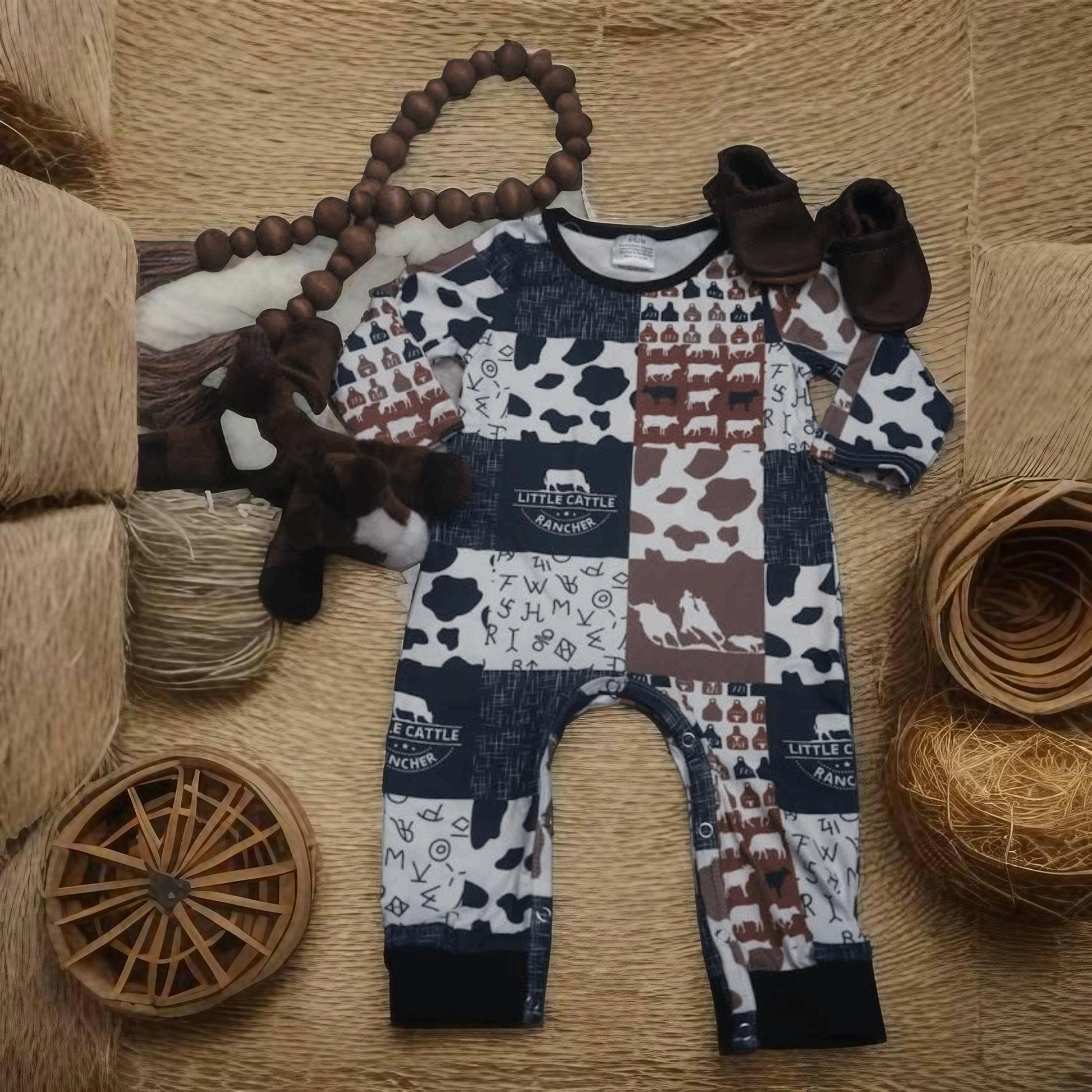 Cow Print Romper - Little Cattle Rancher Collection image 0