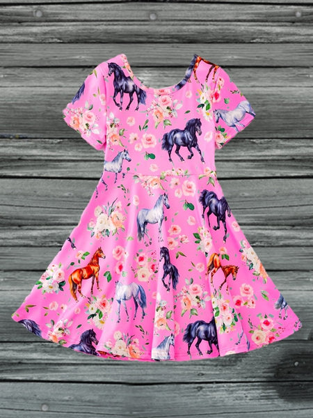 Sweet Girls Western Pony Graphic Dress