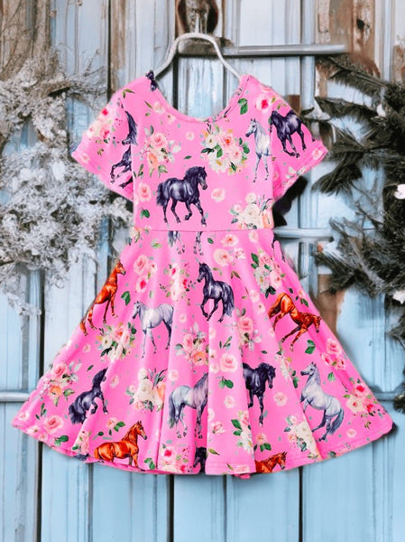 Sweet Girls Western Pony Graphic Dress