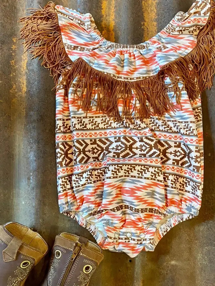 "Western Charm" Brown Aztec Off-Shoulder Onesie image 3