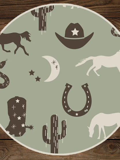 Close-up of cowboy print western baby blanket