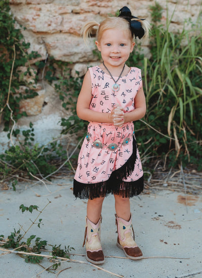 Branding Iron Pink Fringe Cowgirl Skirt - Western Kids Clothing, Girls Western Fashion