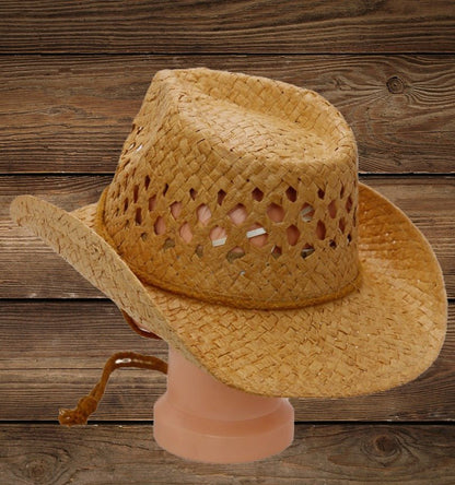 Natural raffia cowgirl hat with beaded band