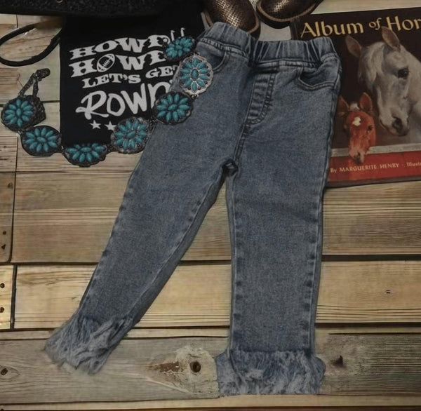 Trailblazer Tassels: Frontier Chic Light Wash Western Elastic Jeans for Little Outlaws!