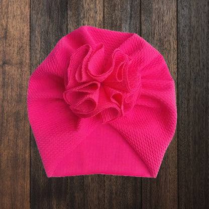 Hot pink baby girl turban hat with flower design