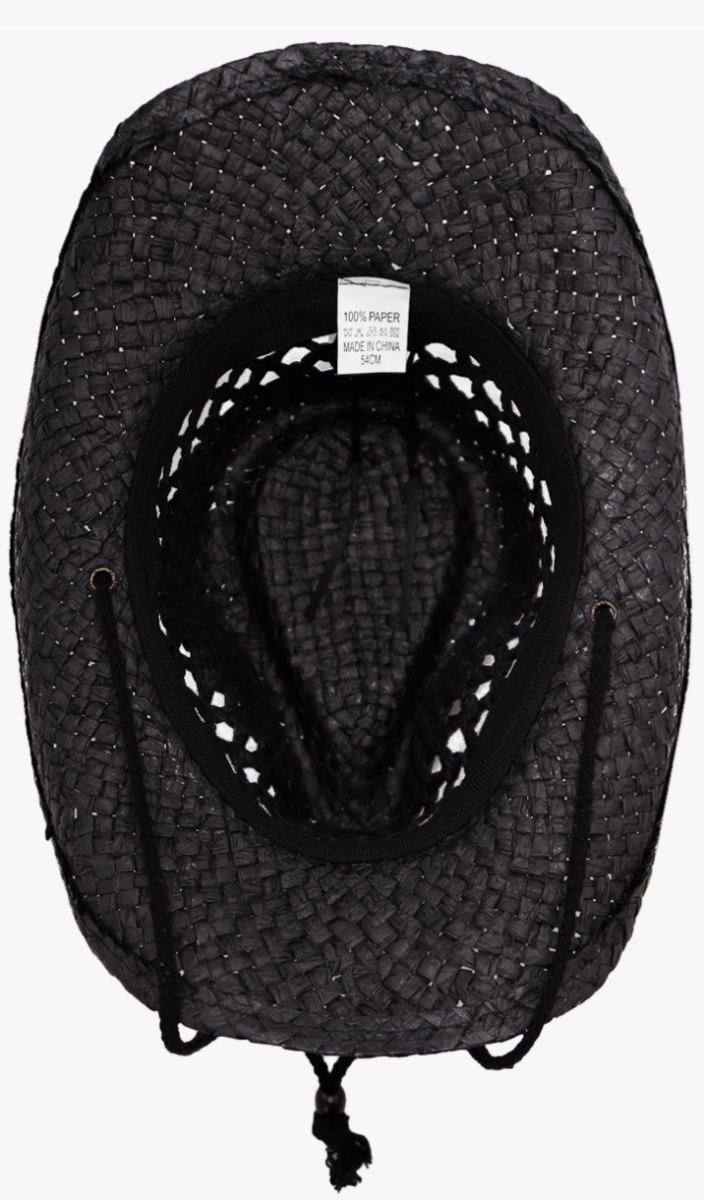 Interior of adjustable paper straw western hat