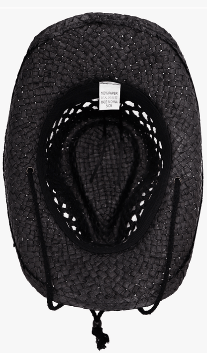 Interior of adjustable paper straw western hat