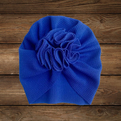 Navy blue baby turban hat with flower knot
