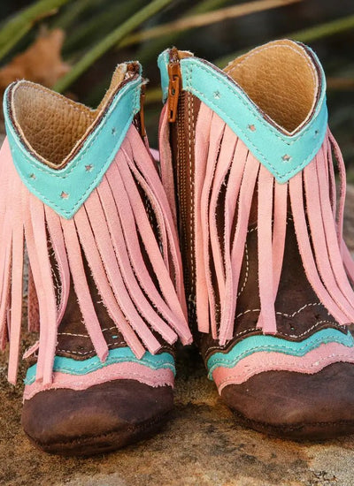 Stylish Fringe Pink Baby Leather Boots - Soft Sole Infant First Steps Footwear