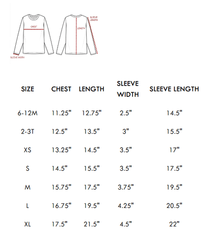 Pink prairie pullover size chart for kids