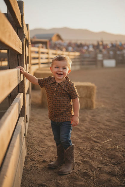 Western Boys Buckle Polo Shirt - Bucking Bronc & Cactus Print