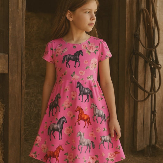 Sweet Girls Western Pony Graphic Dress