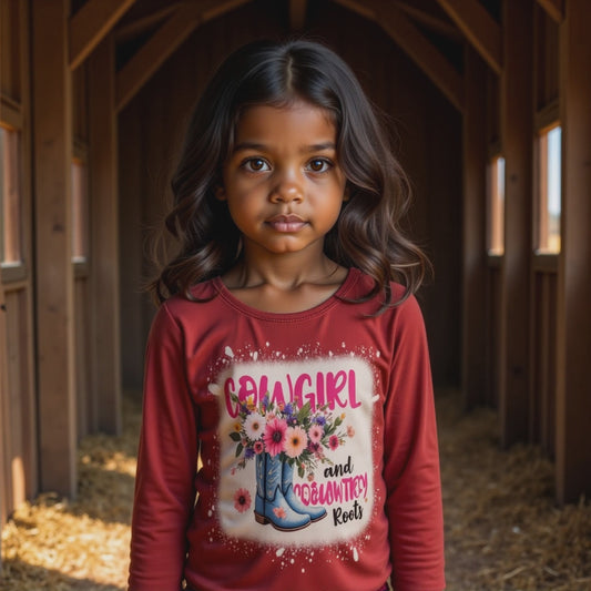 Boots & Blooms: Girls’ Stretchy Western Tee for Everyday Cowgirl Adventures!
