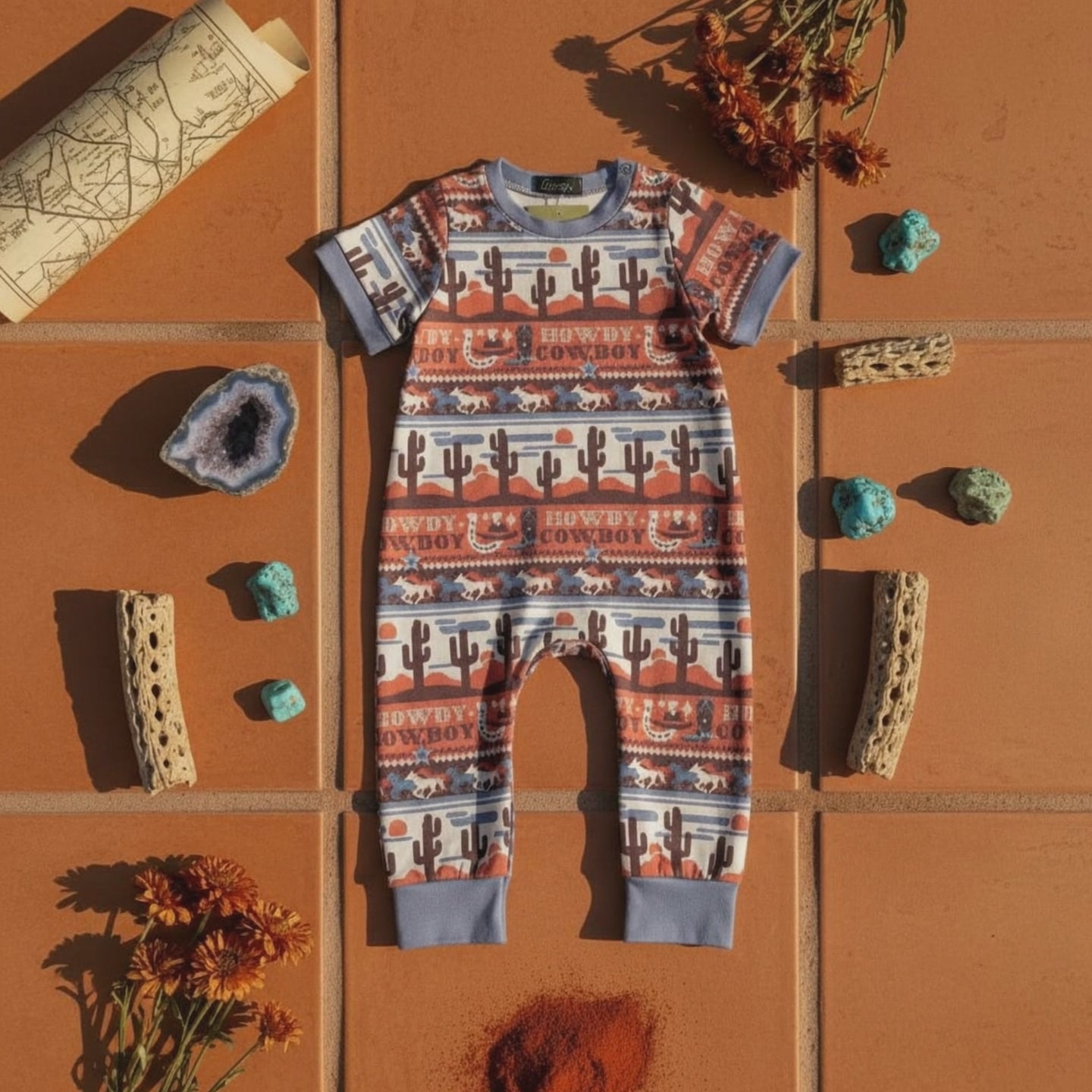 Howdy aztec baby cowboy romper