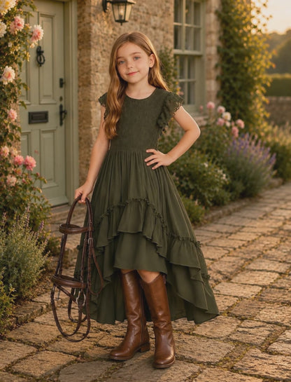 Lace & Lassos: Ruffle Trim High-Low Tail Dress for Little Cowgirls!