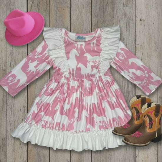 Pink and white western baby and toddler dress
