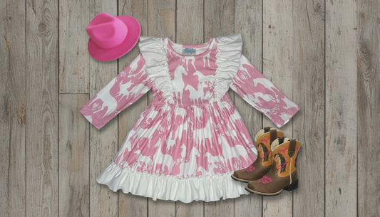 Pink and white western baby and toddler dress