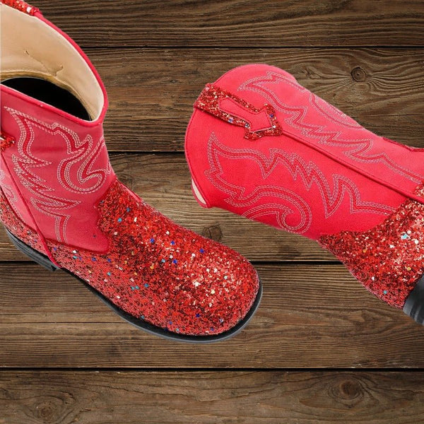 Shimmering Square Toe Glitter Cowgirl Boots for Girls