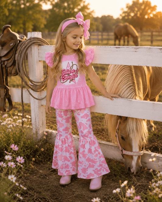 Future Cowgirl Pink Ruffle Pant Set – 2-Piece Set