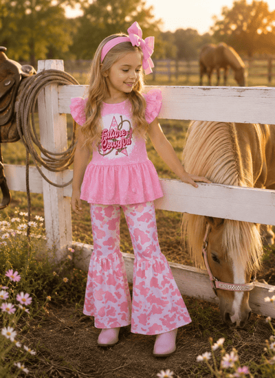 Future Cowgirl Pink Ruffle Pant Set – 2-Piece Set