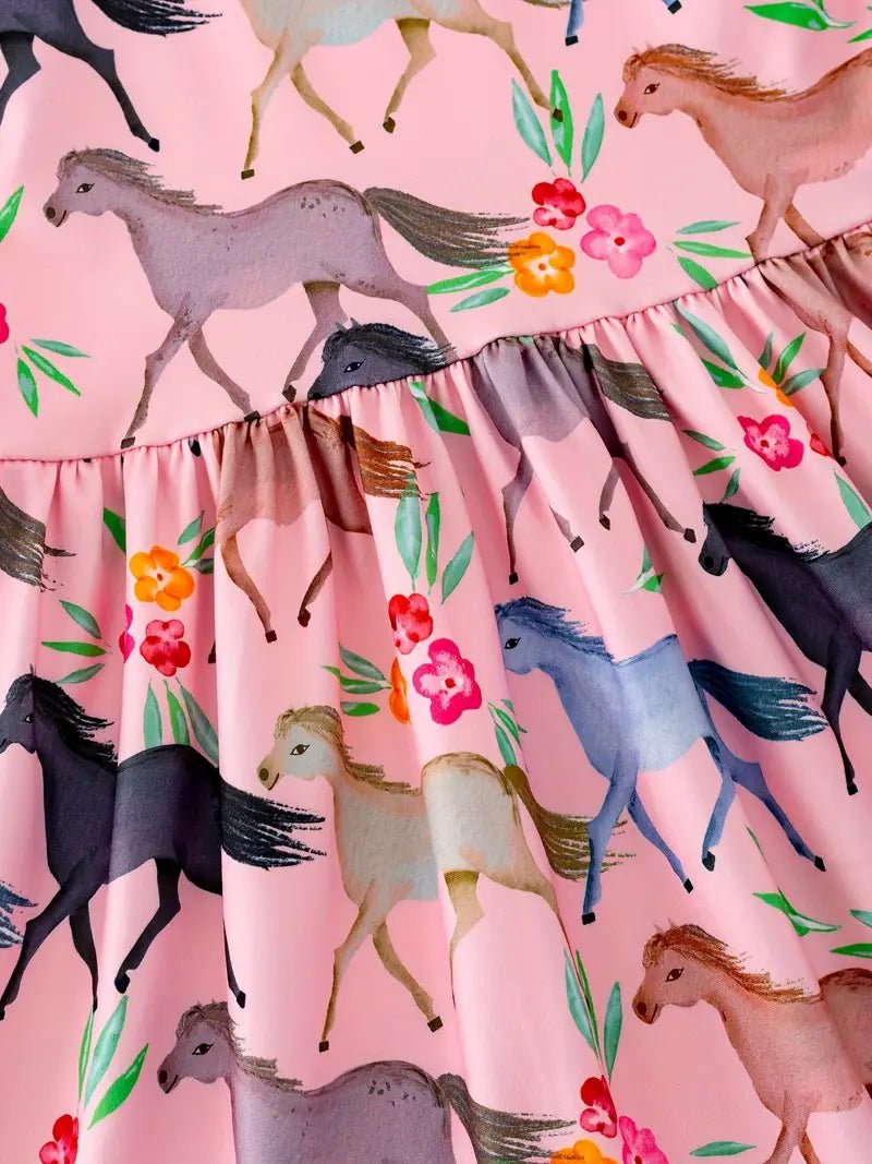 Detailed view of ruffle sleeve floral western kids dress
