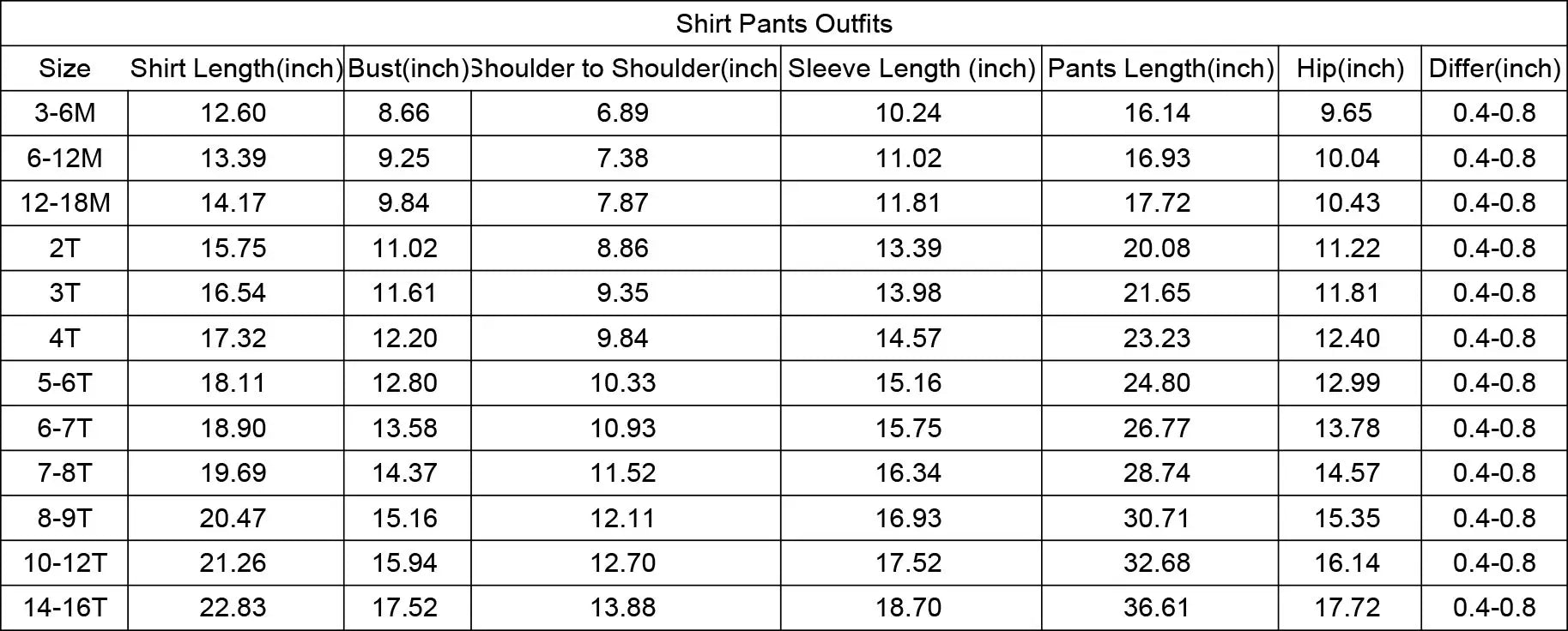 Size chart for Western Kids Emporium kids pajama sets including Little Bronco Dreamer Western Horse Pajama Set