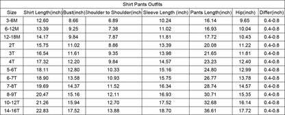 Size chart for Western Kids Emporium kids pajama sets including Little Bronco Dreamer Western Horse Pajama Set