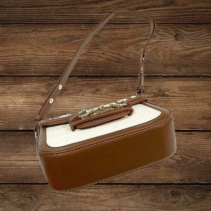 Brown and white vegan leather purse with snaffle bit