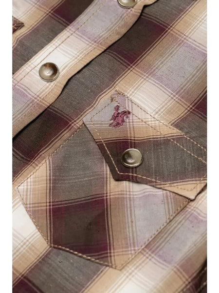 Tiny Wrangler's Brown Rodeo Ready Long-Sleeved Plaid Snap Shirt - Toddler Cowboy Shirt for Kids Western Wear