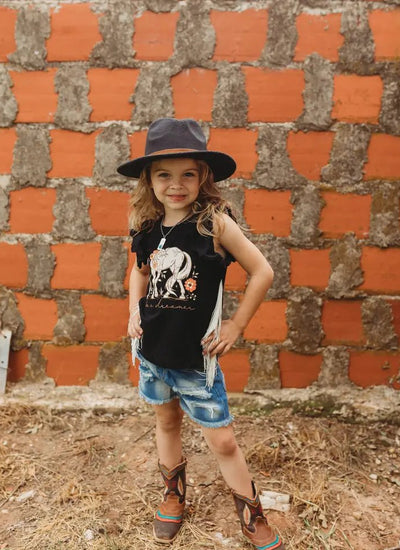 Be A Dreamer Black Fringe Tank Shirt & Onesie - Toddler Fringe Tank Top & Baby Cowgirl Outfit in Kids Western Fashion