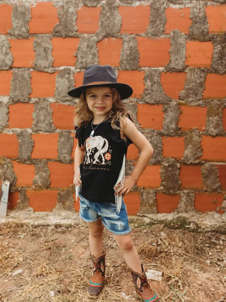 Be A Dreamer Black Fringe Tank Shirt & Onesie - Toddler/Kids Fringe Tank Top & Baby Cowgirl Outfit in Kids Western Fashion