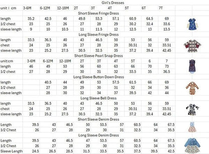 Western dress size chart for toddlers and girls