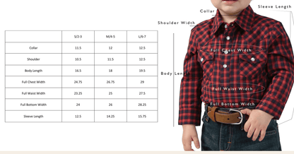 Size chart and model image for toddler western shirts