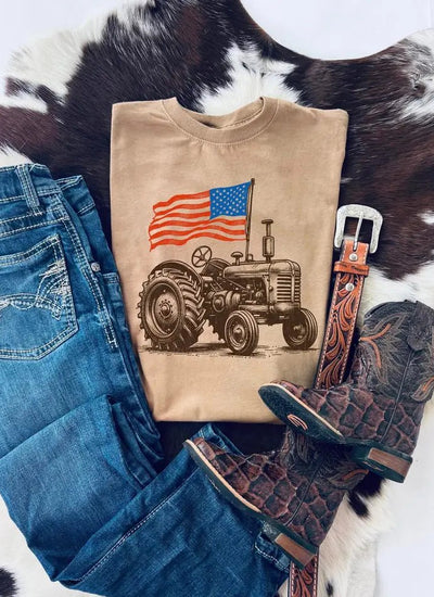 Vintage Tractor T-Shirt with Americana Flag
