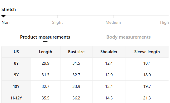 Size chart for toddler western dresses