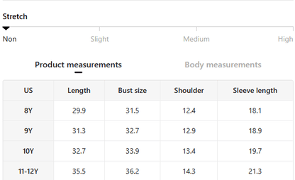 Size chart for toddler western dresses