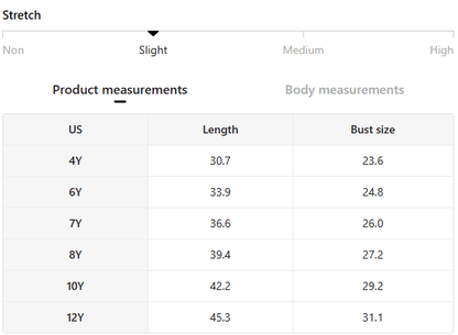 Size chart for western girls lace ruffle dress