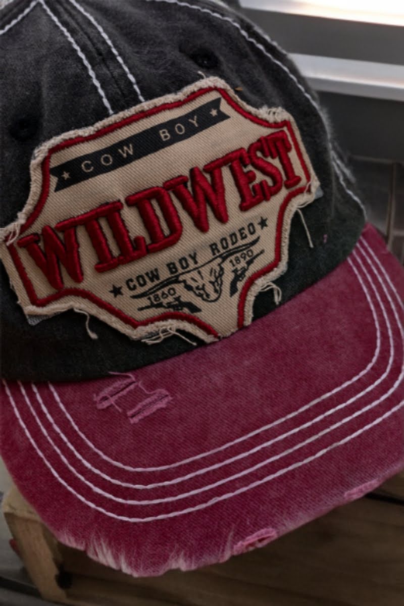 Wild West embroidery on maroon kids cowboy cap