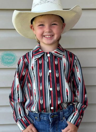 Western Roots Kids Long Sleeve Shirt - Aztec Elegance with Snap Fasteners