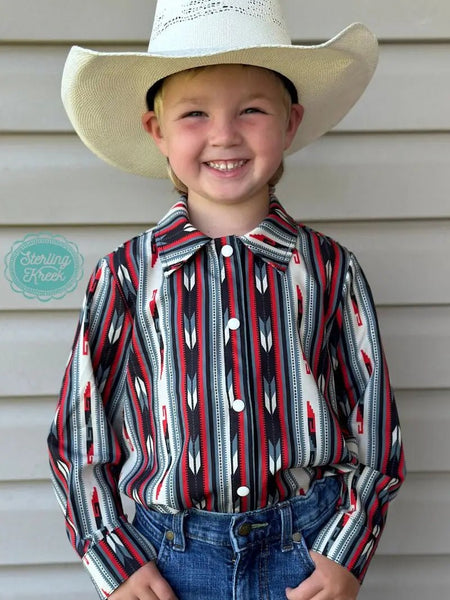 Western Roots Kids Long Sleeve Shirt - Aztec Elegance with Snap Fasteners