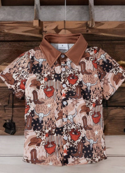 Little Wrangler Western Toddler Sheriff Print Short-Sleeved Cowboy Shirt